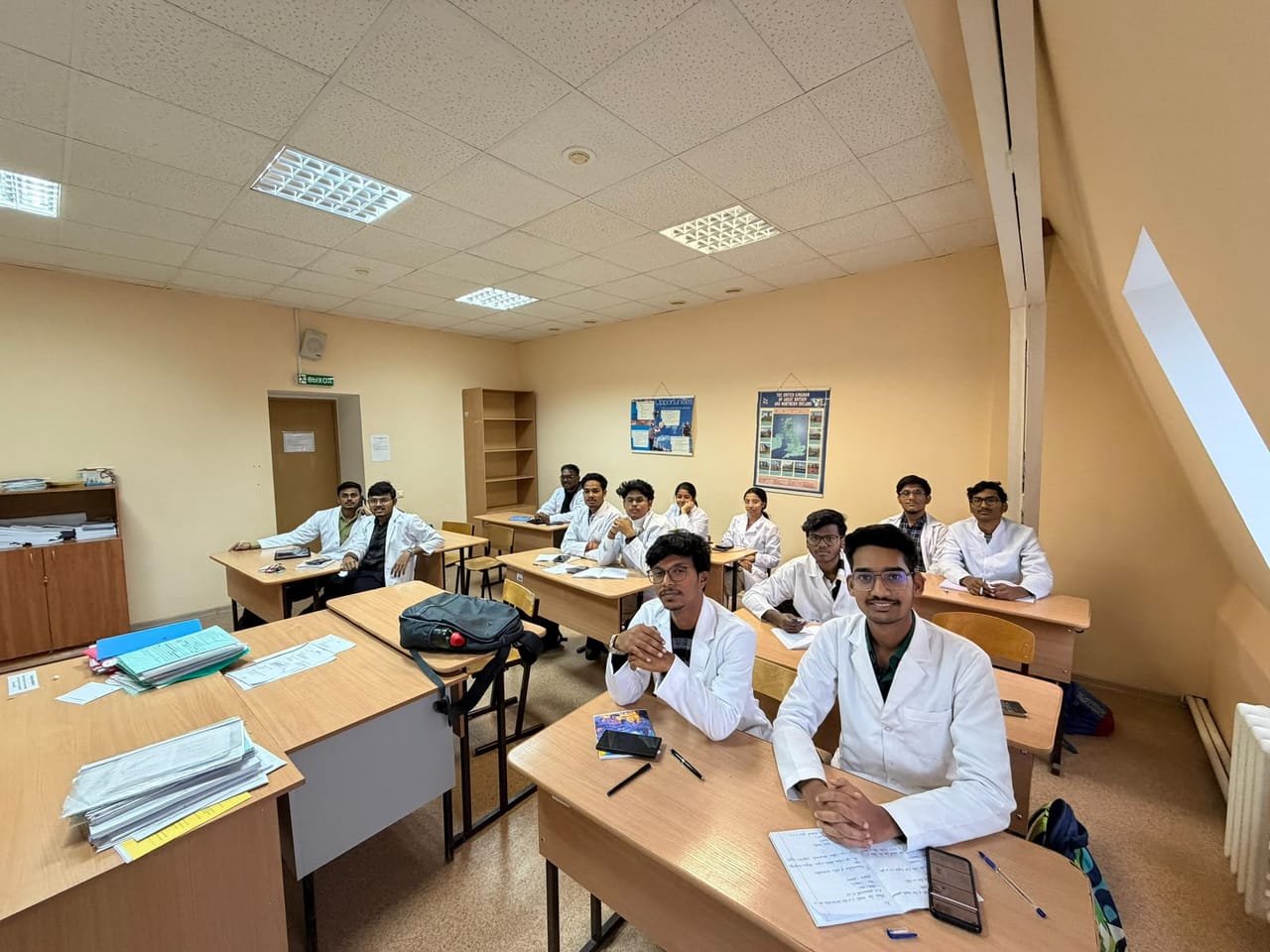 Indian MBBS students in a classroom at a Russian government medical university